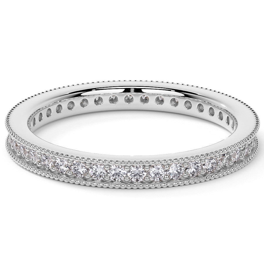 Round Brilliant Channel Bead with Milgrain Moissanite Eternity Ring 0.5ct - 0.6ct