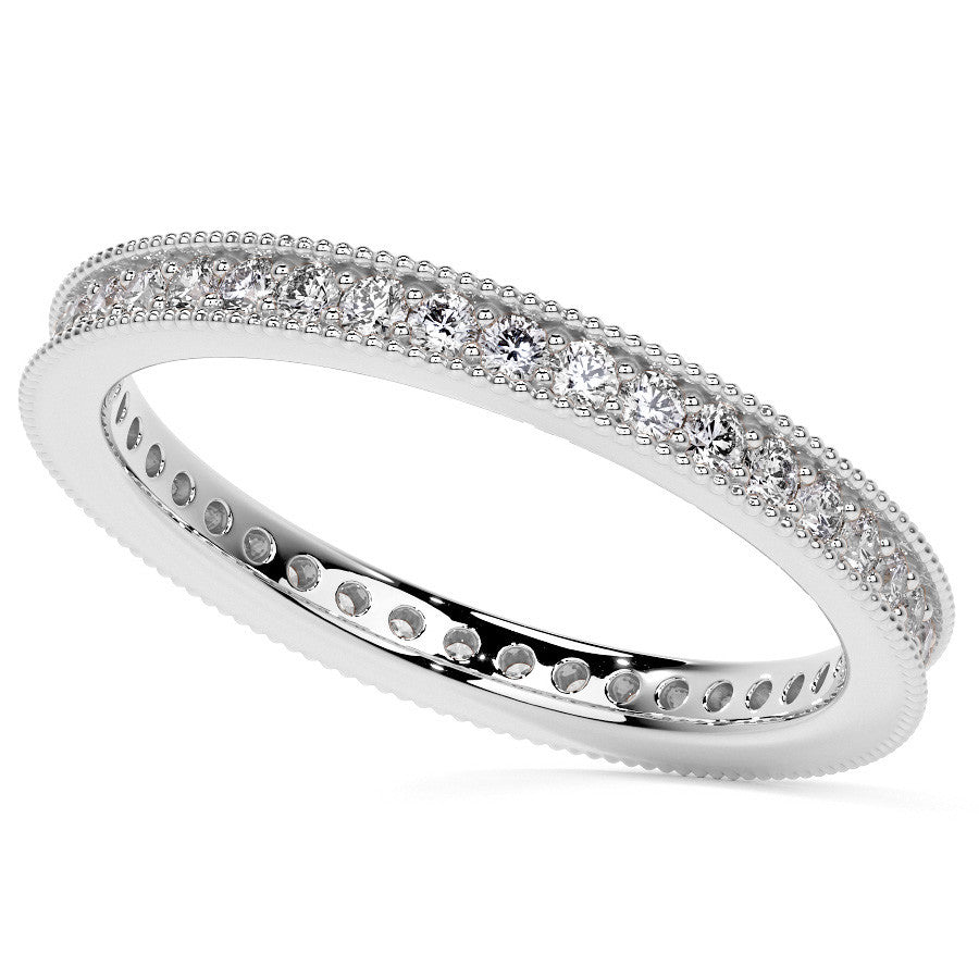 Round Brilliant Channel Bead with Milgrain Moissanite Eternity Ring 0.5ct - 0.6ct