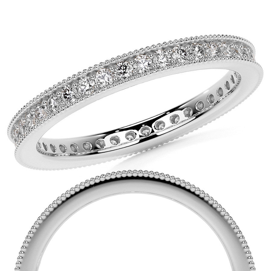 Round Brilliant Channel Bead with Milgrain Moissanite Eternity Ring 0.5ct - 0.6ct
