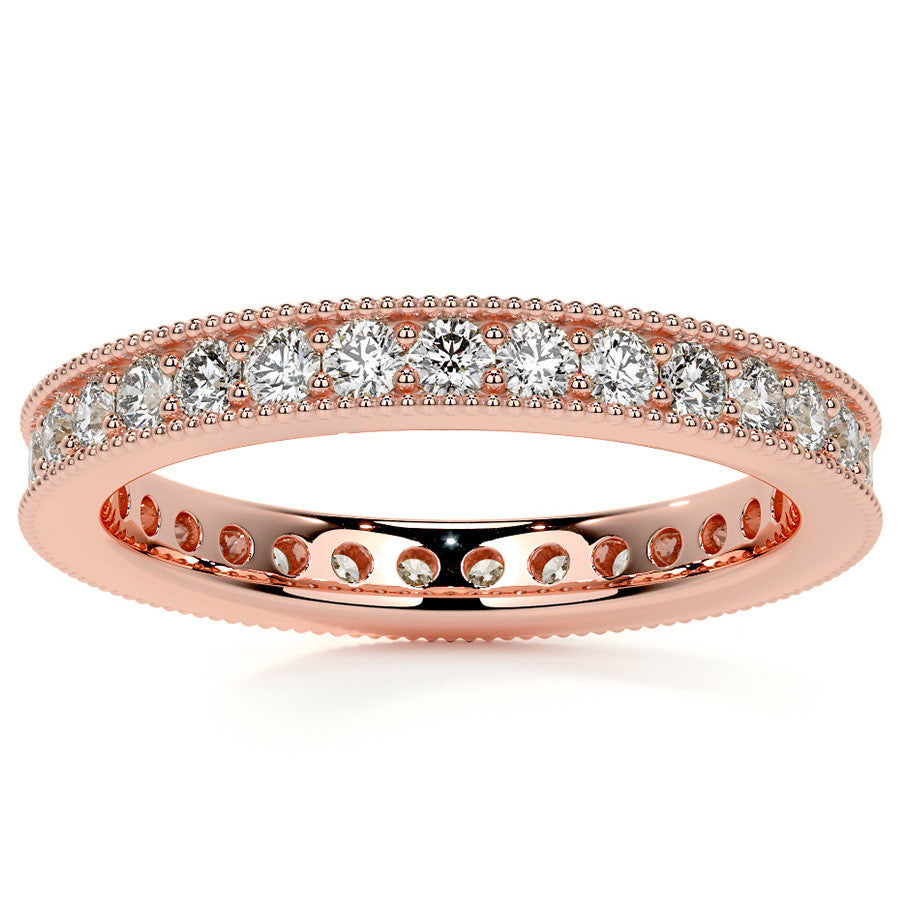 Round Brilliant Channel Bead with Milgrain Moissanite Eternity Ring 0.7ct - 0.9ct