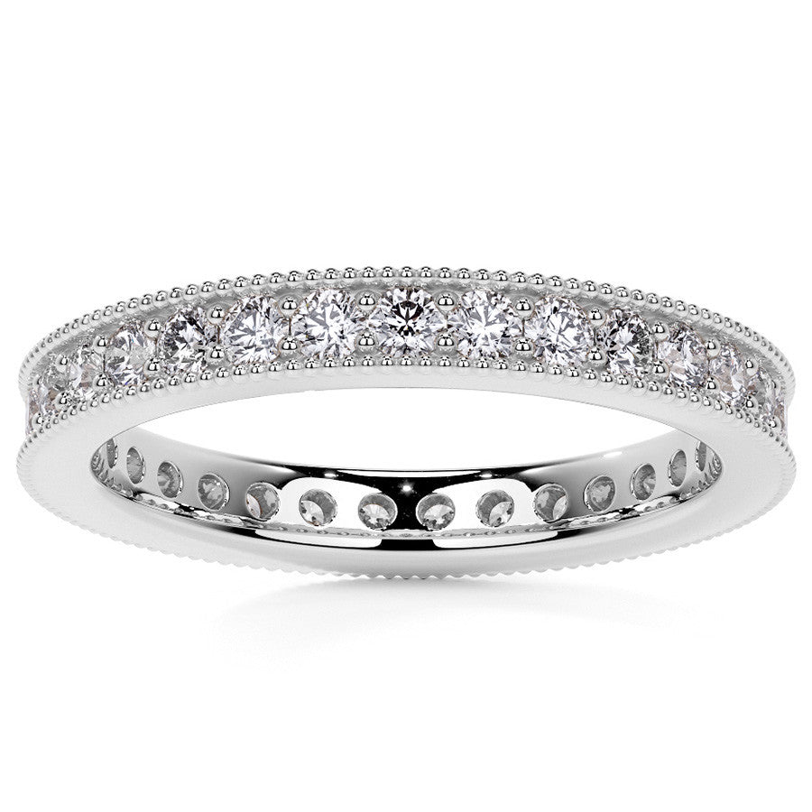 Round Brilliant Channel Bead with Milgrain Moissanite Eternity Ring 0.7ct - 0.9ct