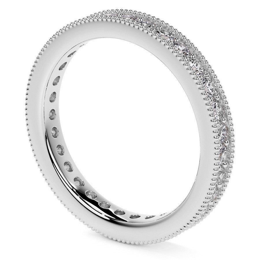 Round Brilliant Channel Bead with Milgrain Moissanite Eternity Ring 0.7ct - 0.9ct