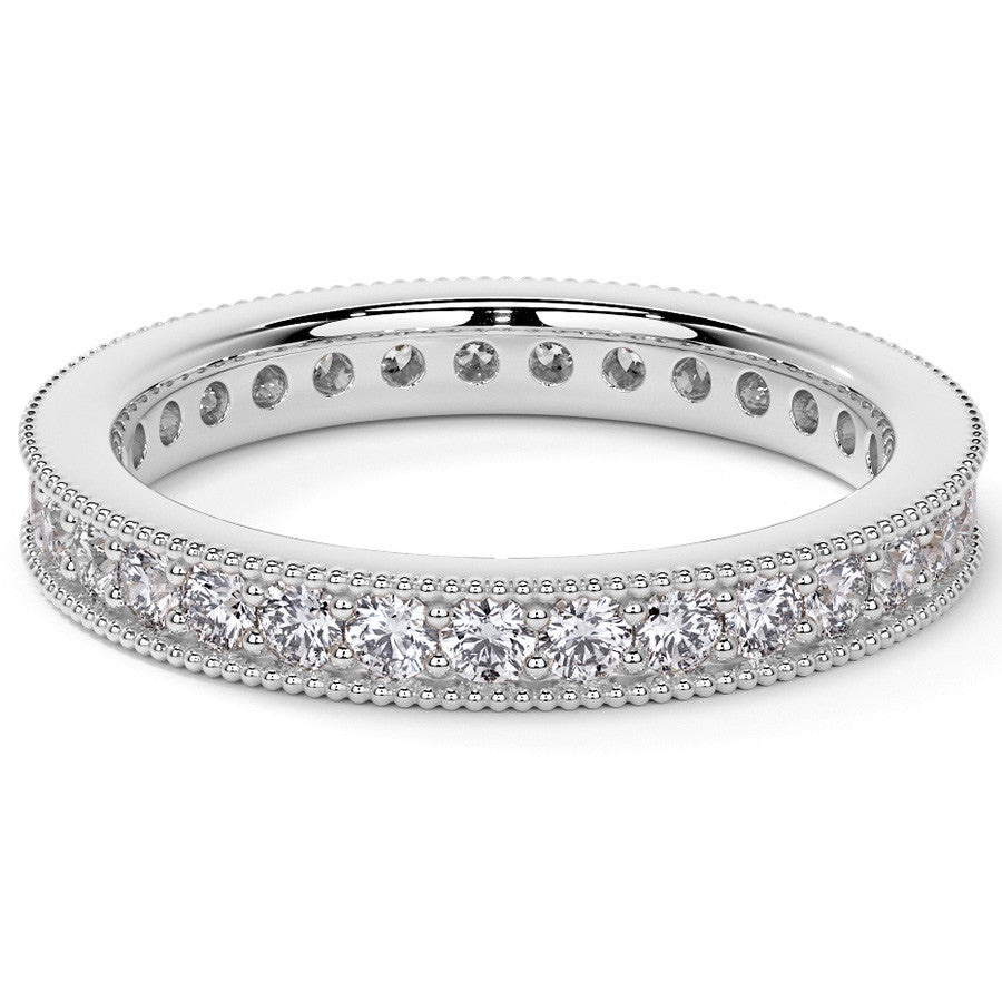 Round Brilliant Channel Bead with Milgrain Moissanite Eternity Ring 0.7ct - 0.9ct
