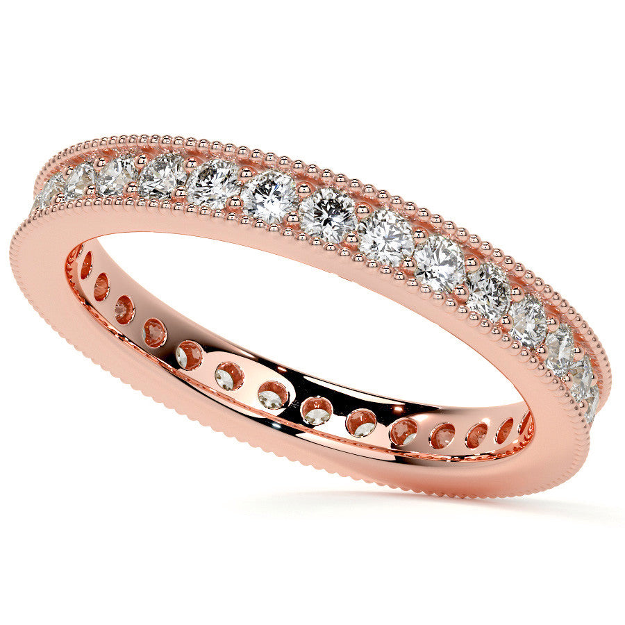 Round Brilliant Channel Bead with Milgrain Moissanite Eternity Ring 0.7ct - 0.9ct