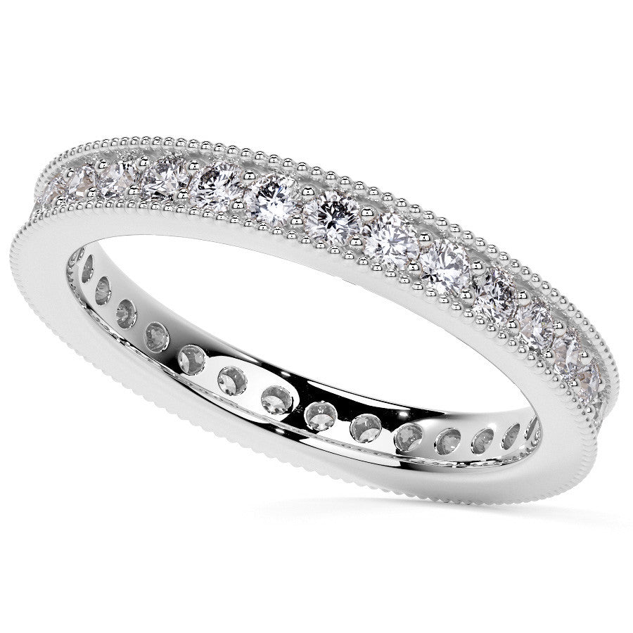 Round Brilliant Channel Bead with Milgrain Moissanite Eternity Ring 0.7ct - 0.9ct