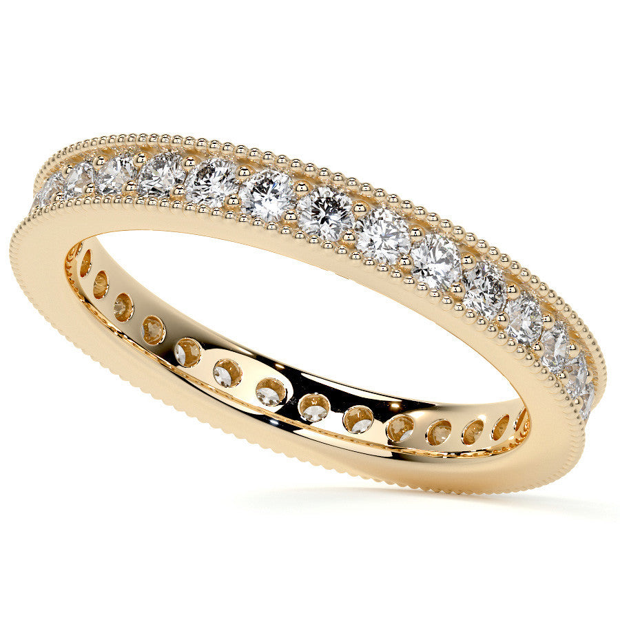 Round Brilliant Channel Bead with Milgrain Moissanite Eternity Ring 0.7ct - 0.9ct