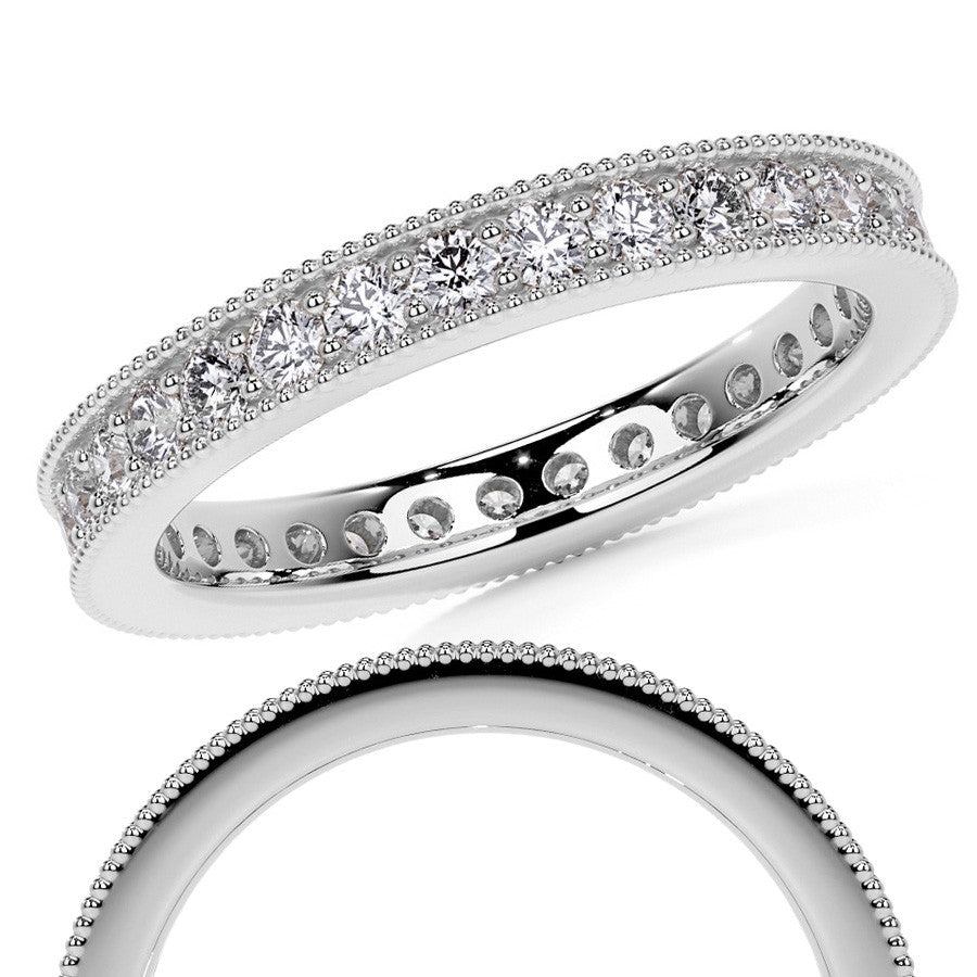 Round Brilliant Channel Bead with Milgrain Moissanite Eternity Ring 0.7ct - 0.9ct