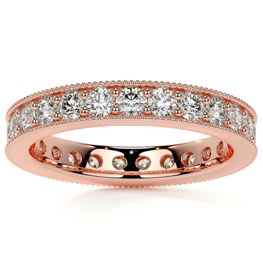 Round Brilliant Channel Bead with Milgrain Moissanite Eternity Ring 1.2ct - 1.4ct