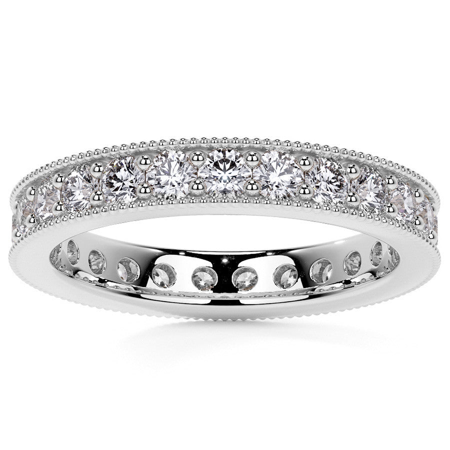 Round Brilliant Channel Bead with Milgrain Moissanite Eternity Ring 1.2ct - 1.4ct