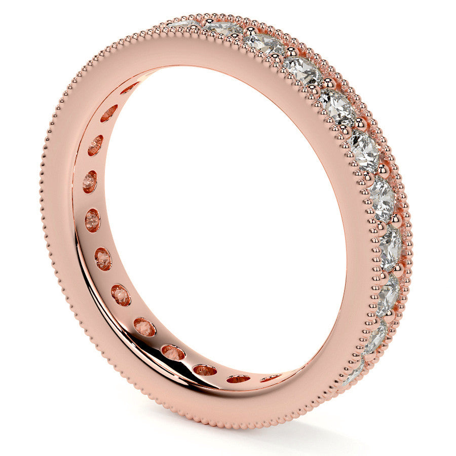 Round Brilliant Channel Bead with Milgrain Moissanite Eternity Ring 1.2ct - 1.4ct