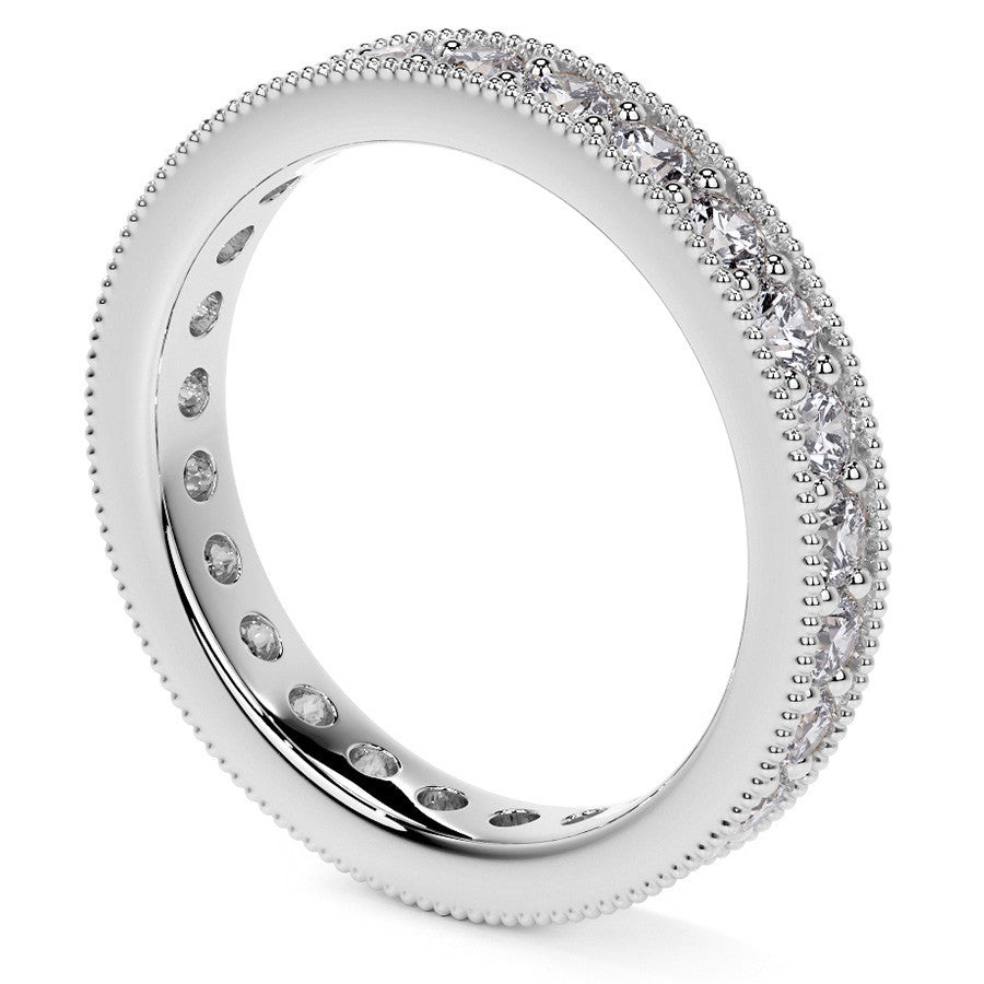 Round Brilliant Channel Bead with Milgrain Moissanite Eternity Ring 1.2ct - 1.4ct