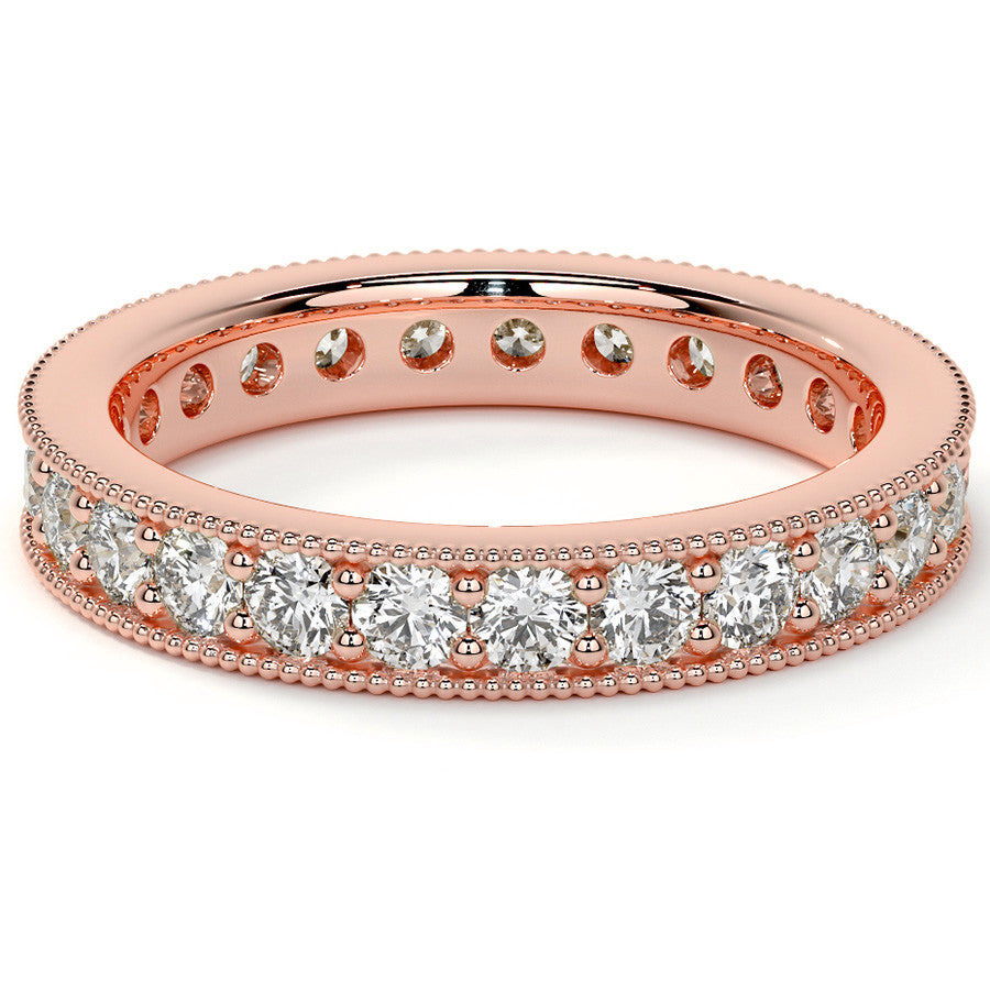 Round Brilliant Channel Bead with Milgrain Moissanite Eternity Ring 1.2ct - 1.4ct