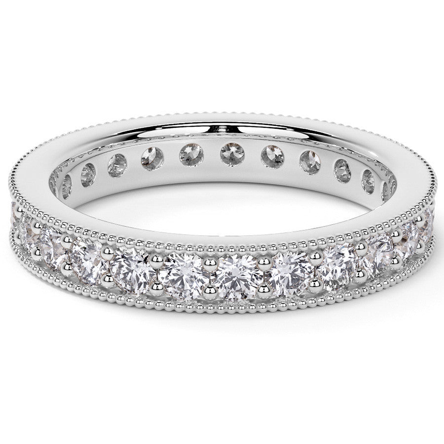 Round Brilliant Channel Bead with Milgrain Moissanite Eternity Ring 1.2ct - 1.4ct