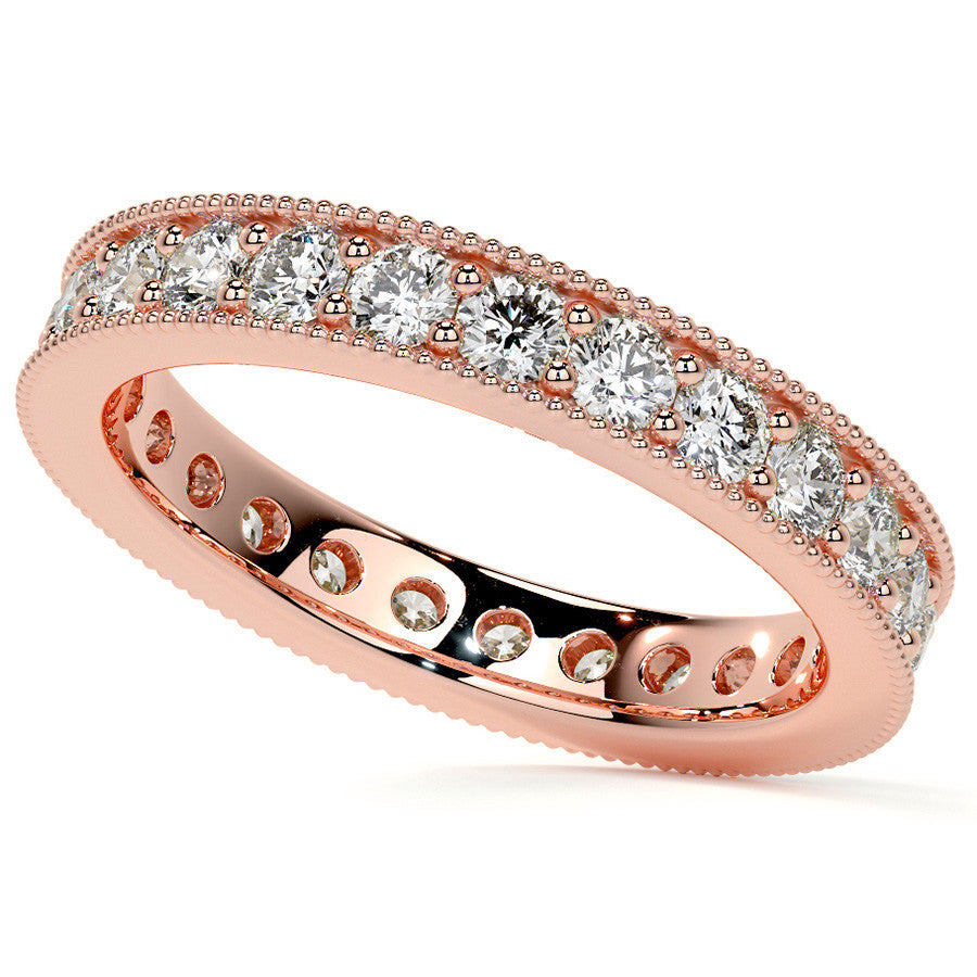 Round Brilliant Channel Bead with Milgrain Moissanite Eternity Ring 1.2ct - 1.4ct