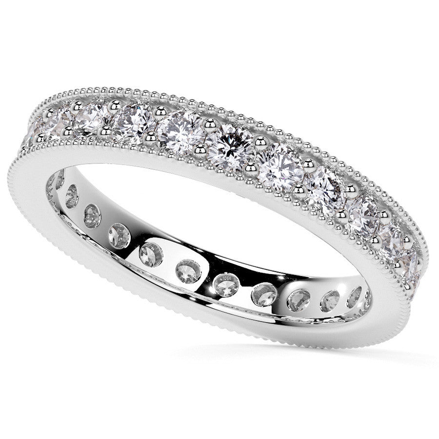 Round Brilliant Channel Bead with Milgrain Moissanite Eternity Ring 1.2ct - 1.4ct