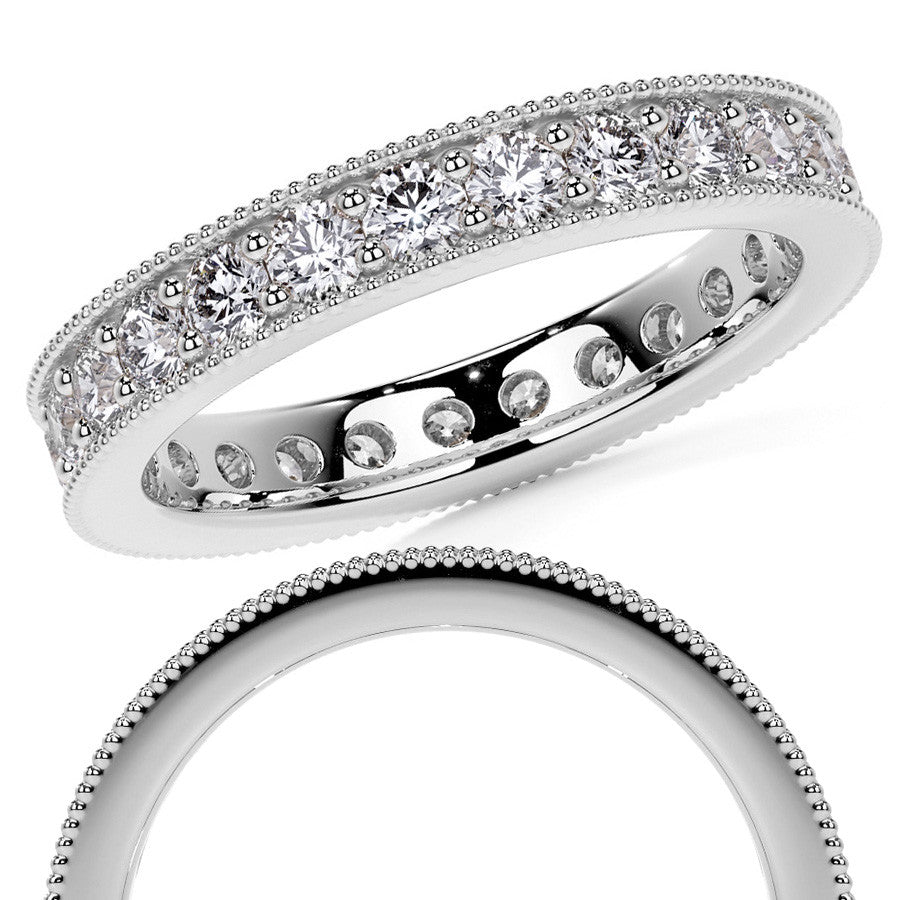 Round Brilliant Channel Bead with Milgrain Moissanite Eternity Ring 1.2ct - 1.4ct