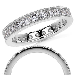 Round Brilliant Channel Bead with Milgrain Moissanite Eternity Ring 1.2ct - 1.4ct