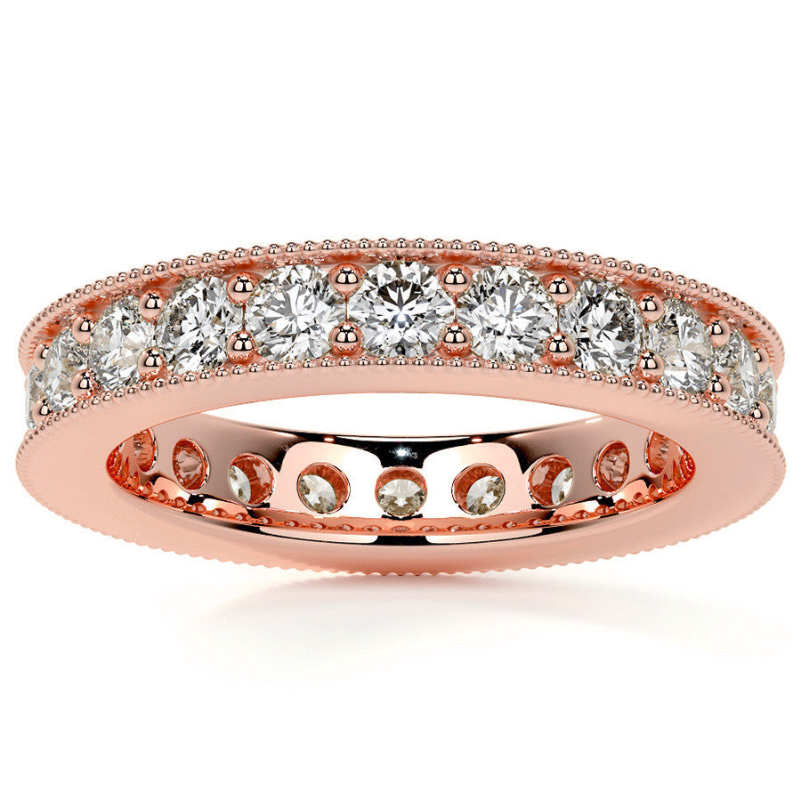 Round Brilliant Channel Bead with Milgrain Moissanite Eternity Ring 1.8ct - 2.1ct