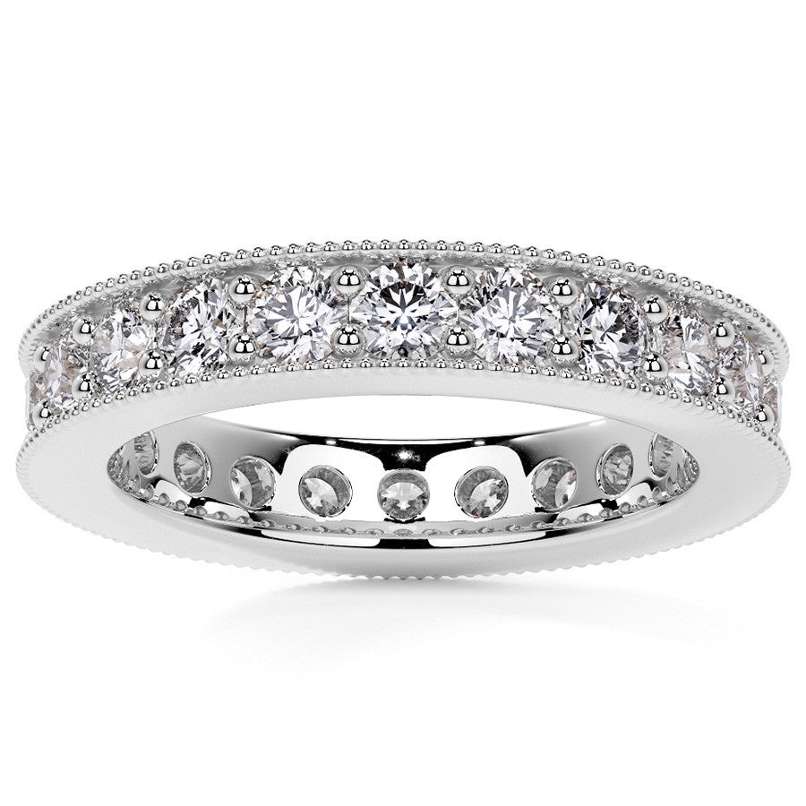 Round Brilliant Channel Bead with Milgrain Moissanite Eternity Ring 1.8ct - 2.1ct