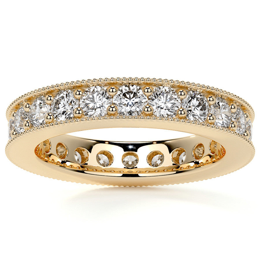 Round Brilliant Channel Bead with Milgrain Moissanite Eternity Ring 1.8ct - 2.1ct