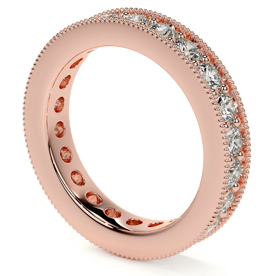 Round Brilliant Channel Bead with Milgrain Moissanite Eternity Ring 1.8ct - 2.1ct
