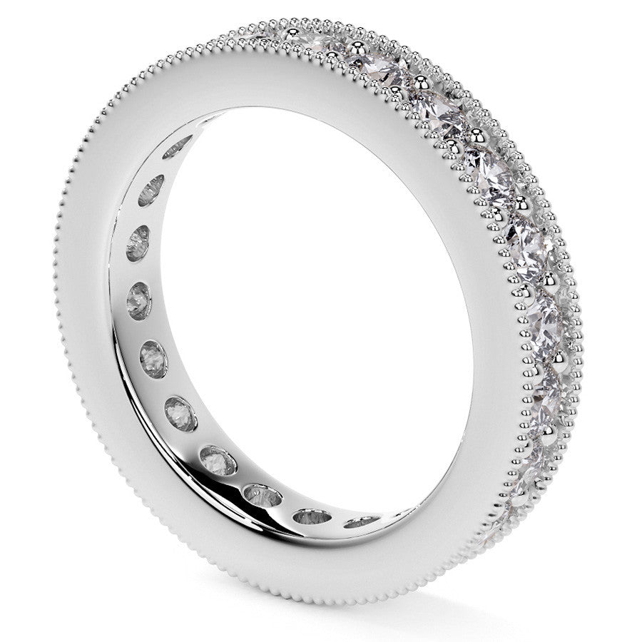Round Brilliant Channel Bead with Milgrain Moissanite Eternity Ring 1.8ct - 2.1ct