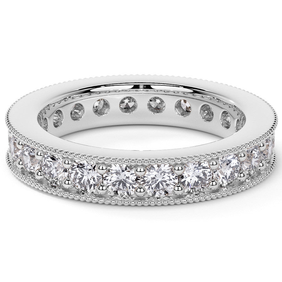 Round Brilliant Channel Bead with Milgrain Moissanite Eternity Ring 1.8ct - 2.1ct