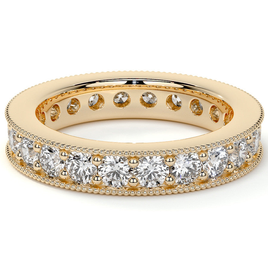 Round Brilliant Channel Bead with Milgrain Moissanite Eternity Ring 1.8ct - 2.1ct