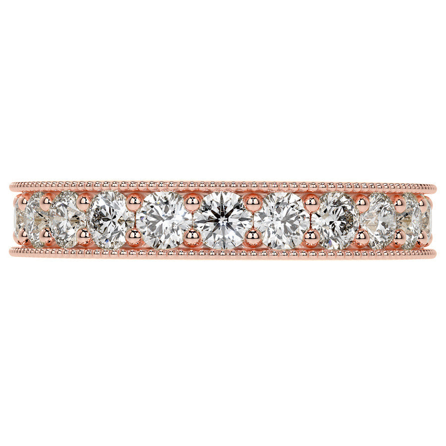 Round Brilliant Channel Bead with Milgrain Moissanite Eternity Ring 1.8ct - 2.1ct