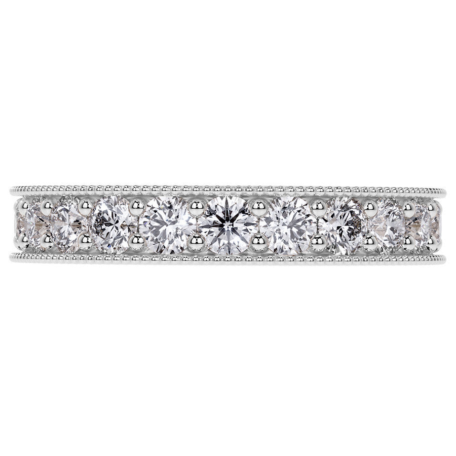 Round Brilliant Channel Bead with Milgrain Moissanite Eternity Ring 1.8ct - 2.1ct