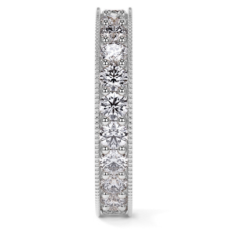 Round Brilliant Channel Bead with Milgrain Moissanite Eternity Ring 1.8ct - 2.1ct