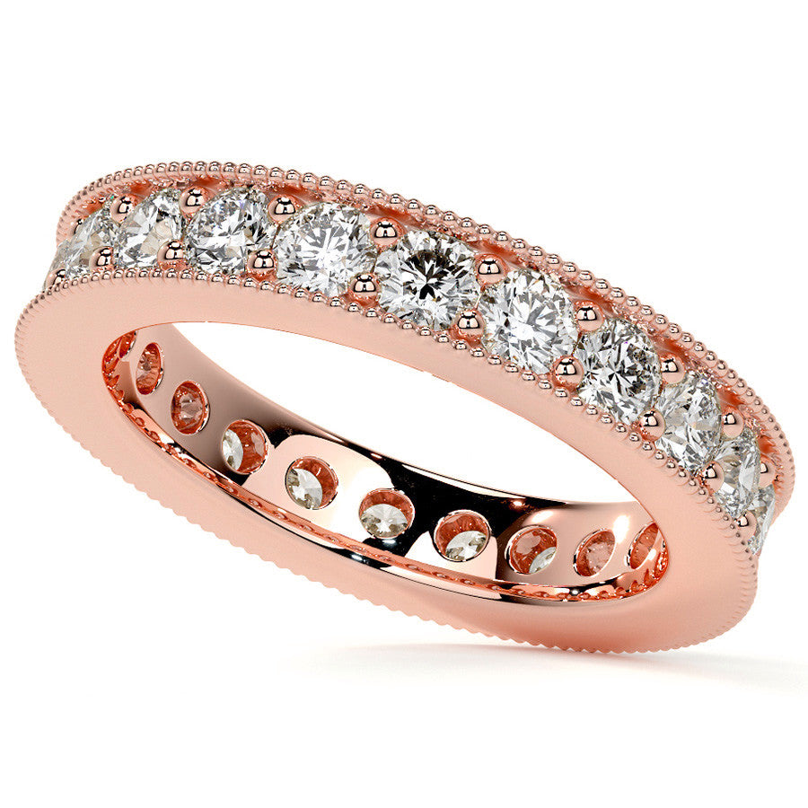 Round Brilliant Channel Bead with Milgrain Moissanite Eternity Ring 1.8ct - 2.1ct