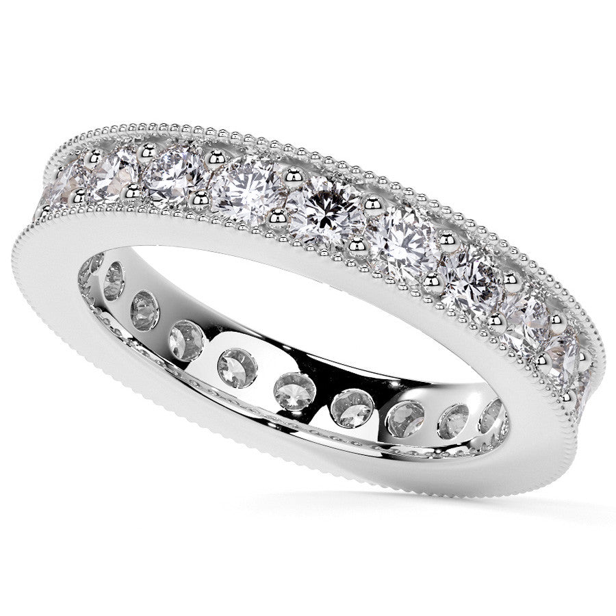 Round Brilliant Channel Bead with Milgrain Moissanite Eternity Ring 1.8ct - 2.1ct