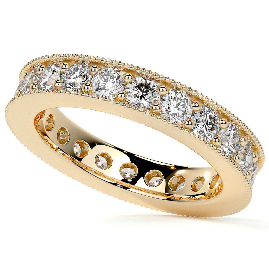 Round Brilliant Channel Bead with Milgrain Moissanite Eternity Ring 1.8ct - 2.1ct