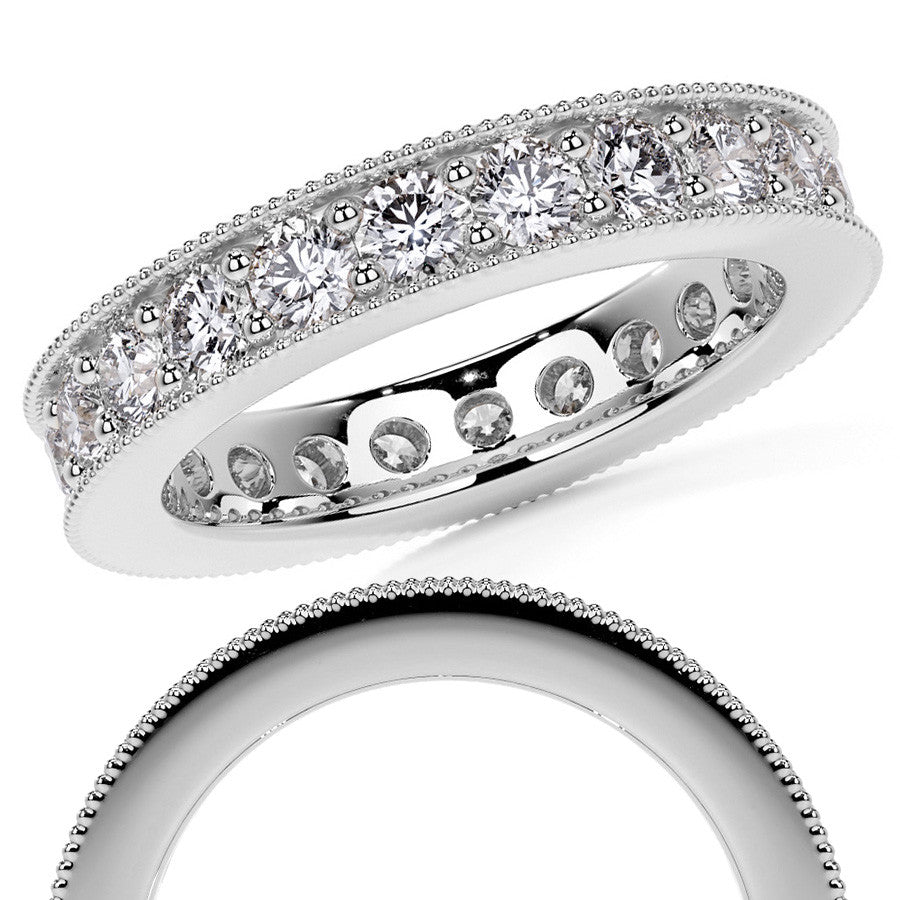 Round Brilliant Channel Bead with Milgrain Moissanite Eternity Ring 1.8ct - 2.1ct