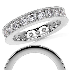 Round Brilliant Channel Bead with Milgrain Moissanite Eternity Ring 1.8ct - 2.1ct