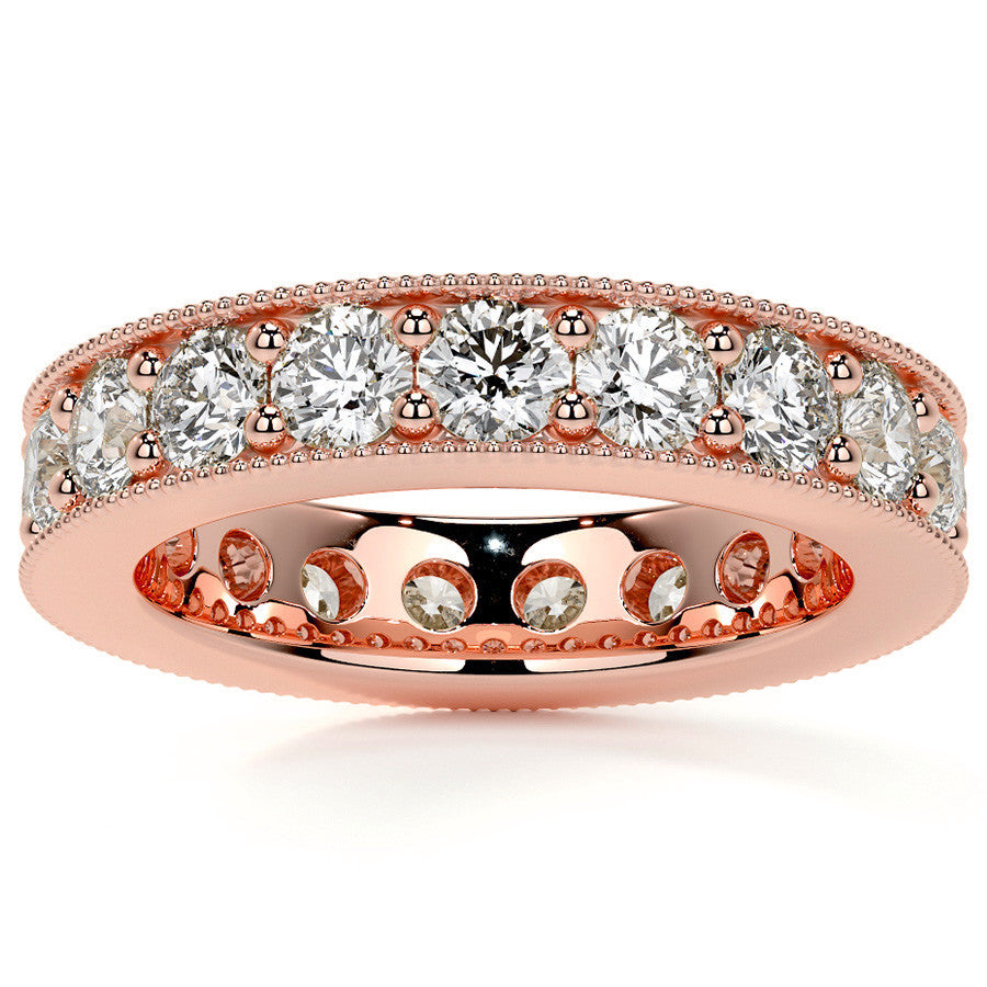 Round Brilliant Channel Bead with Milgrain Moissanite Eternity Ring 2.4ct - 2.7ct
