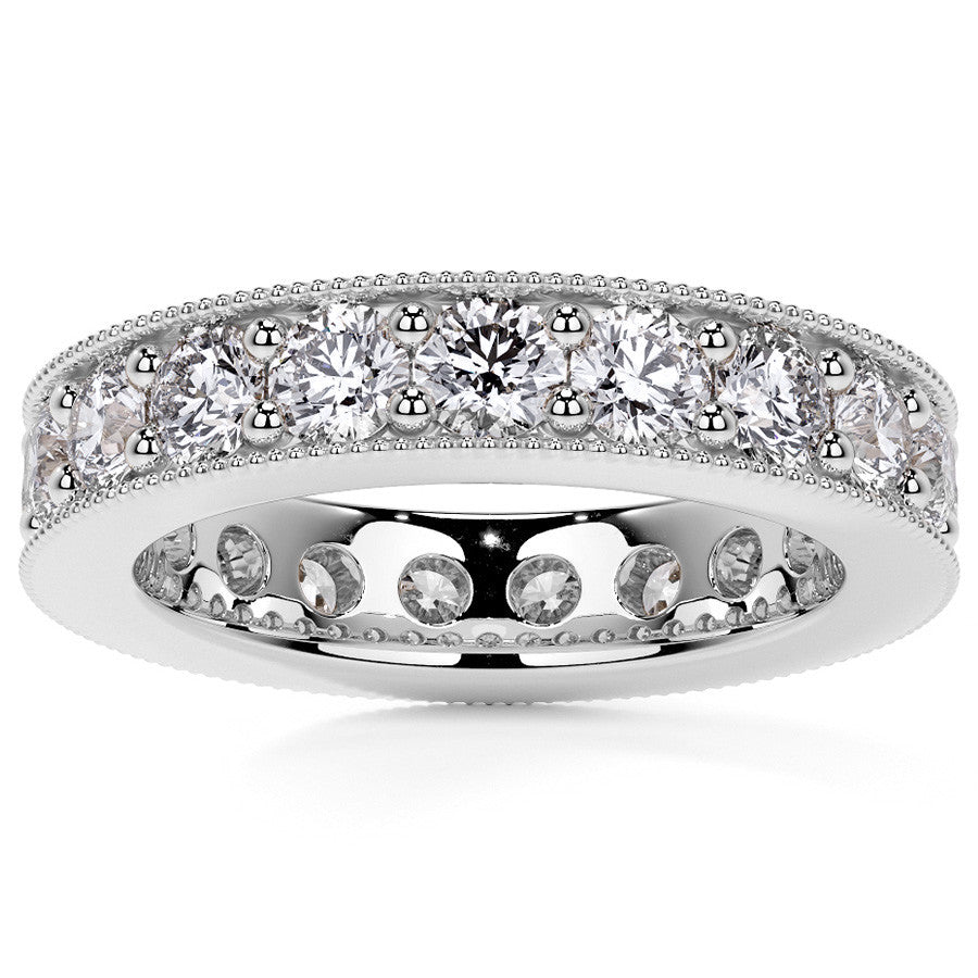 Round Brilliant Channel Bead with Milgrain Moissanite Eternity Ring 2.4ct - 2.7ct
