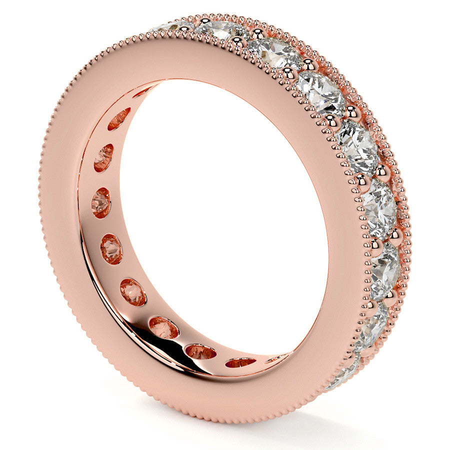 Round Brilliant Channel Bead with Milgrain Moissanite Eternity Ring 2.4ct - 2.7ct