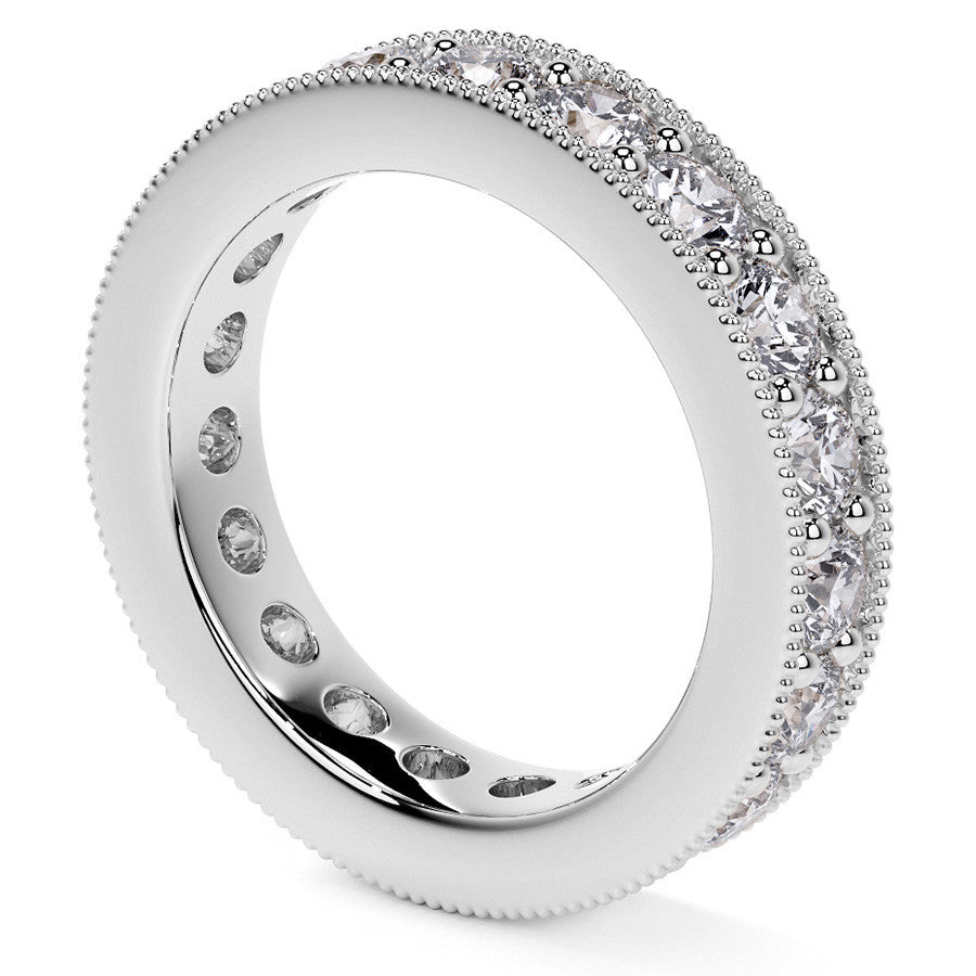 Round Brilliant Channel Bead with Milgrain Moissanite Eternity Ring 2.4ct - 2.7ct
