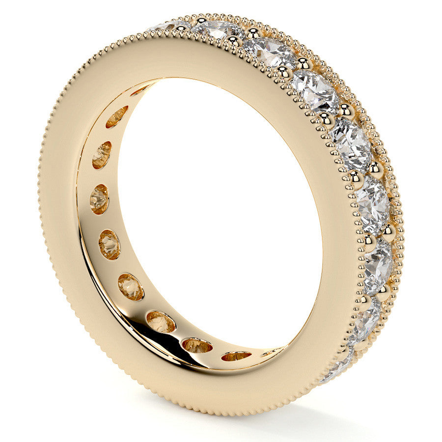 Round Brilliant Channel Bead with Milgrain Moissanite Eternity Ring 2.4ct - 2.7ct