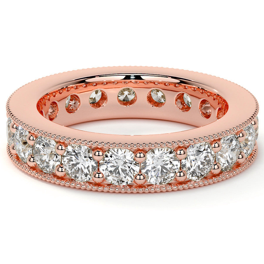 Round Brilliant Channel Bead with Milgrain Moissanite Eternity Ring 2.4ct - 2.7ct