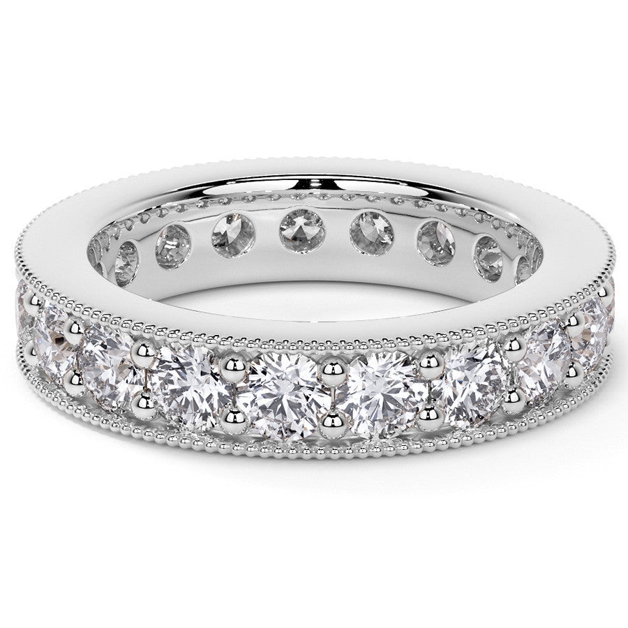 Round Brilliant Channel Bead with Milgrain Moissanite Eternity Ring 2.4ct - 2.7ct