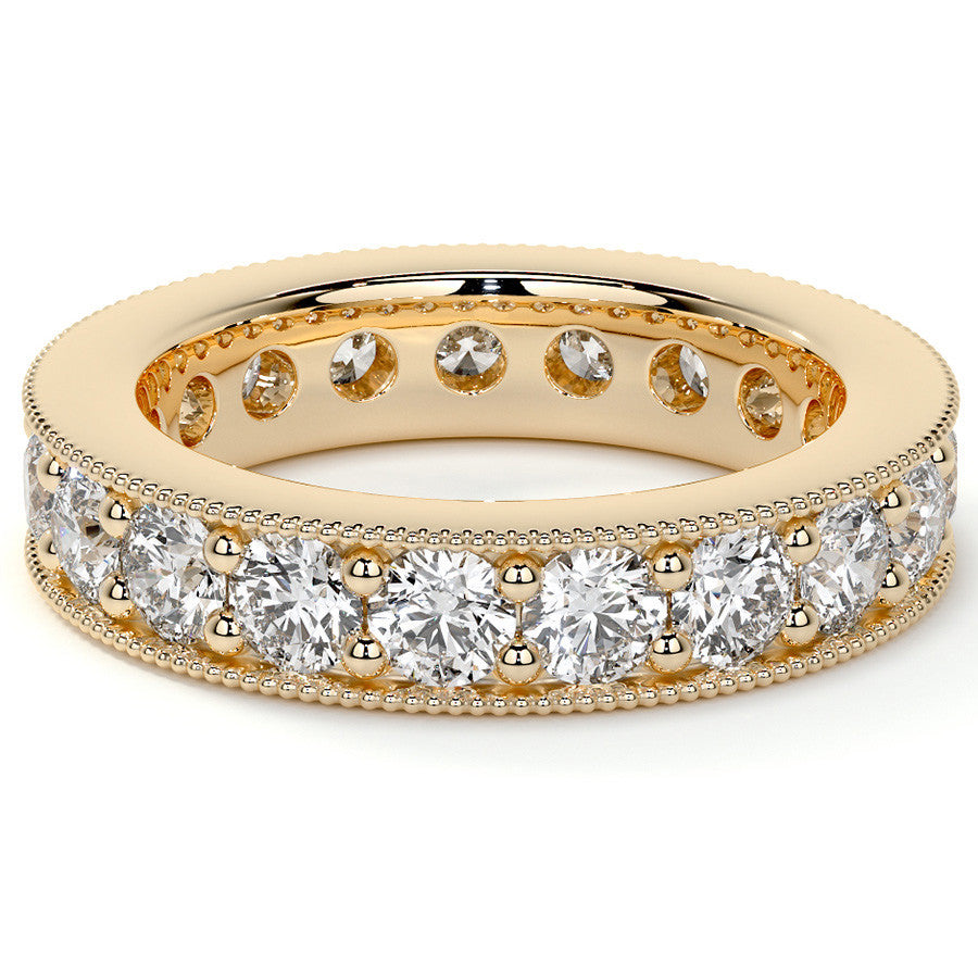 Round Brilliant Channel Bead with Milgrain Moissanite Eternity Ring 2.4ct - 2.7ct