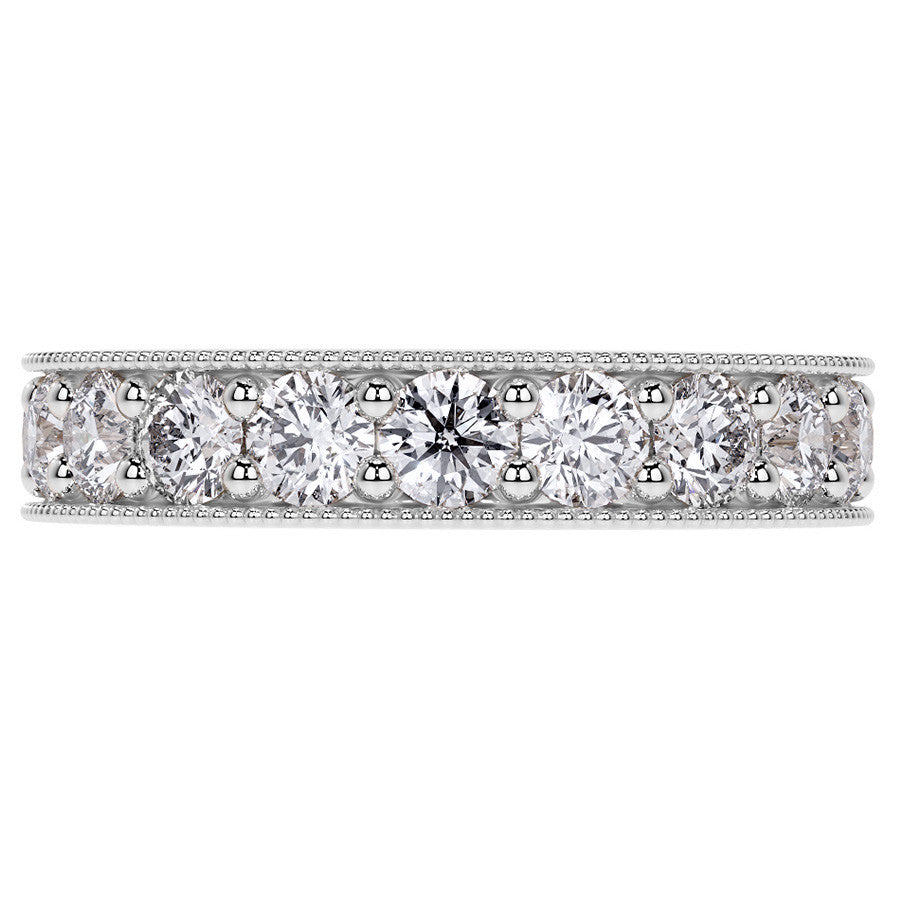 Round Brilliant Channel Bead with Milgrain Moissanite Eternity Ring 2.4ct - 2.7ct