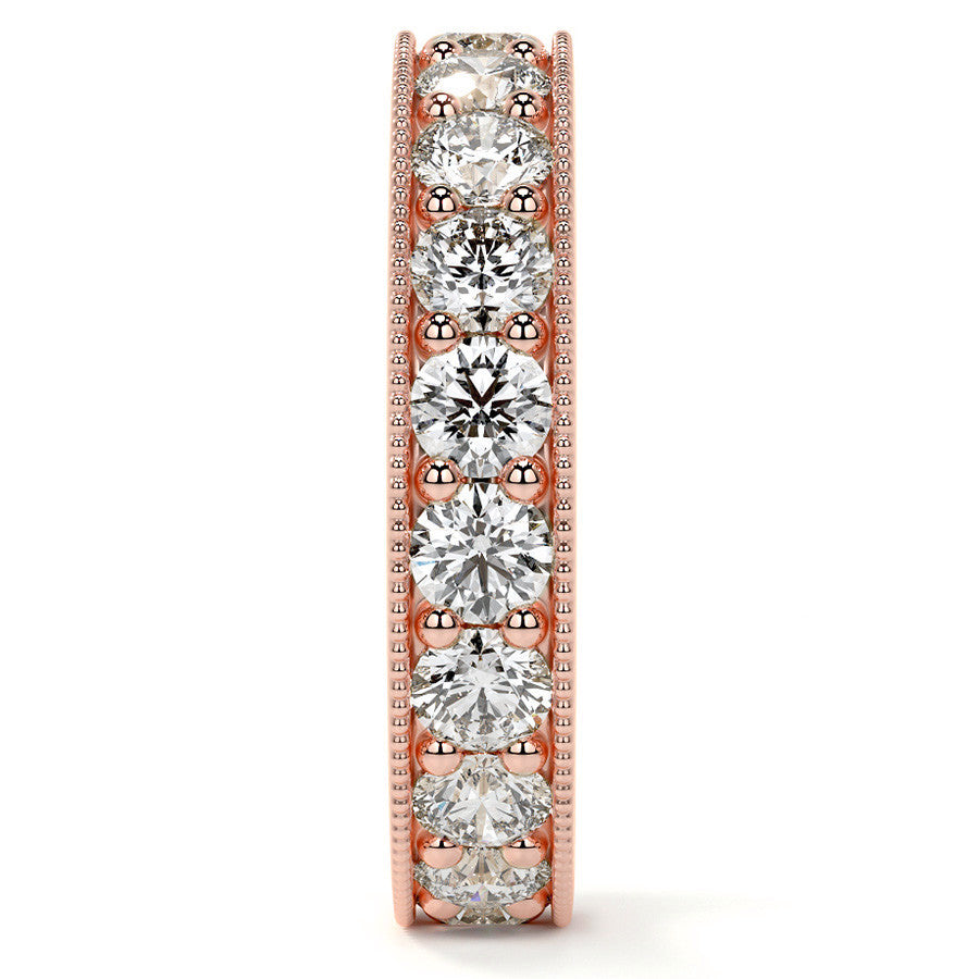 Round Brilliant Channel Bead with Milgrain Moissanite Eternity Ring 2.4ct - 2.7ct