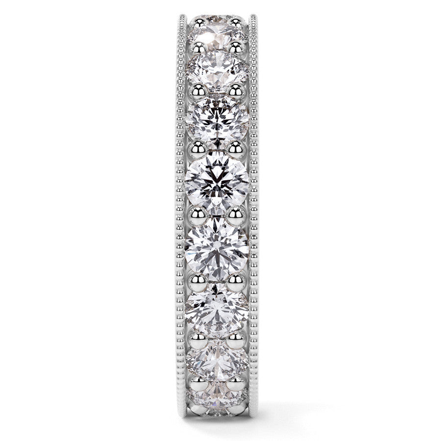 Round Brilliant Channel Bead with Milgrain Moissanite Eternity Ring 2.4ct - 2.7ct
