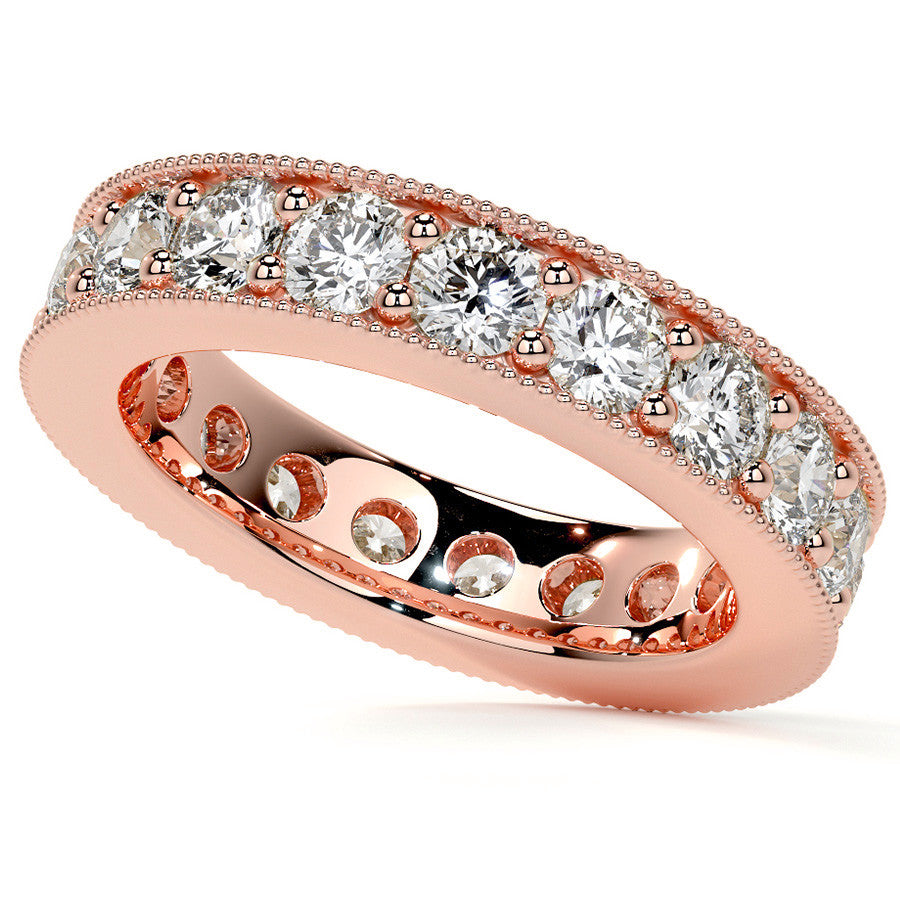 Round Brilliant Channel Bead with Milgrain Moissanite Eternity Ring 2.4ct - 2.7ct