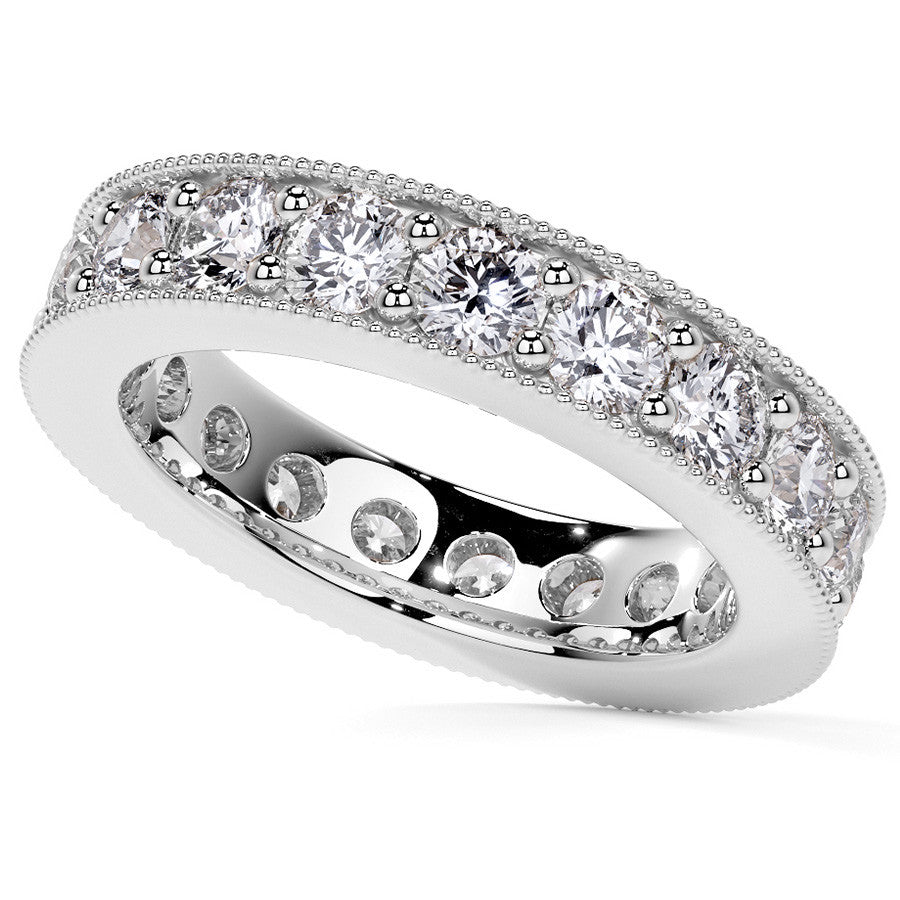 Round Brilliant Channel Bead with Milgrain Moissanite Eternity Ring 2.4ct - 2.7ct
