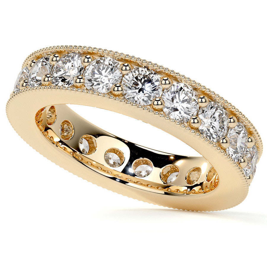 Round Brilliant Channel Bead with Milgrain Moissanite Eternity Ring 2.4ct - 2.7ct